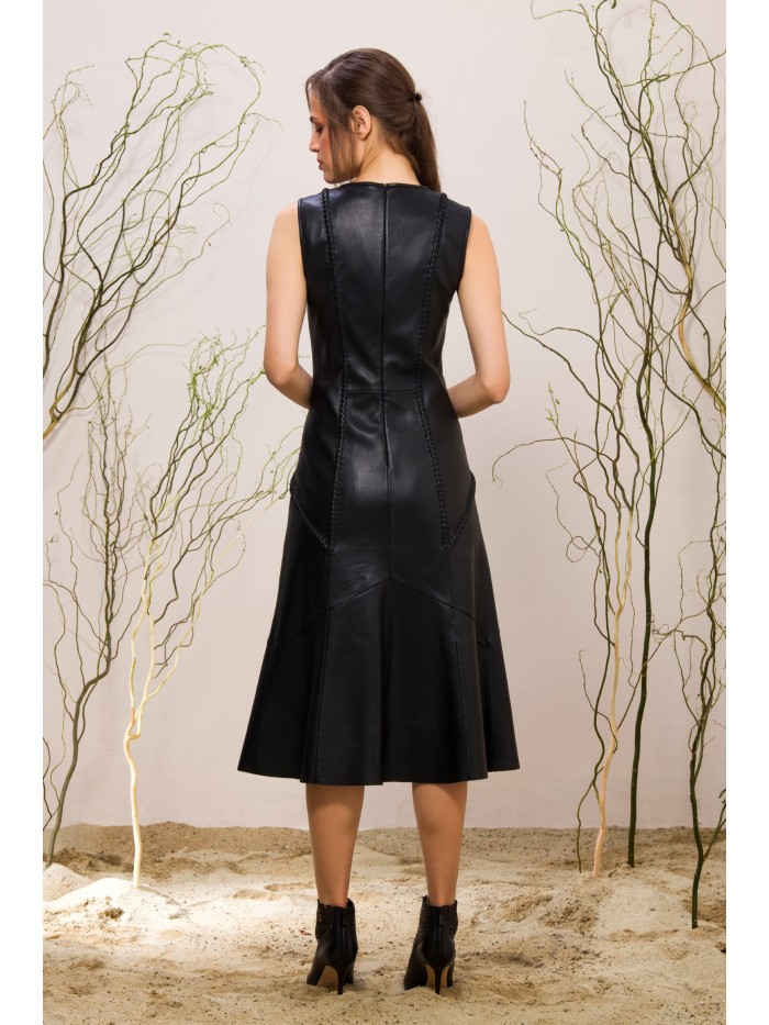 Emelda Black Leather Dress