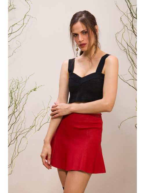 Emelda Red Leather Skirt
